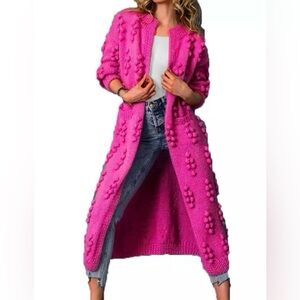 Pink Long-Sleeve Open Front Cardigan